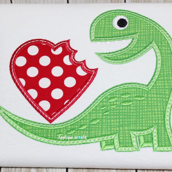 Valentine's Day Brontosaurus Applique Embroidery, Dinosaur Applique, Dino Applique Embroidery, Machine Embroidery Dinosaur Applique, Dino