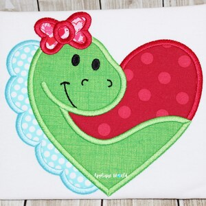 Dinosaur Valentine Heart Girl Applique Embroidery, Dinosaur Applique, Machine Embroidery Dinosaur Heart, Girl Dinosaur Applique, Valentine&#39;s