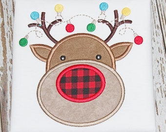 Kerstrendier met lichtjes borduurontwerp appliqué (digitale download)