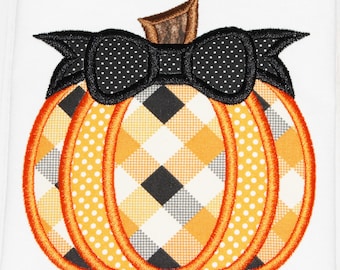 Pumpkin With Bow Embroidery Applique Design (Digital Download)