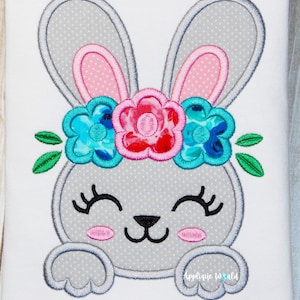 Bunny Face With Flowers Applique Embroidery