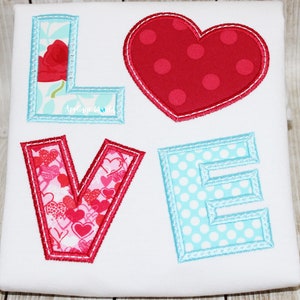 Valentine&#39;s Day Love Word Applique Embroidery, Valentine&#39;s Day Applique, Valentine&#39;s Day Heart, Love Applique, Machine Embroidery Applique