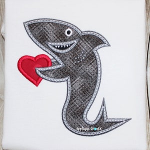 Valentine&#39;s Day Shark Heart Applique Embroidery, Machine Embroidery Shark Applique, Valentine&#39;s Day Heart Applique, Shark Applique, Heart