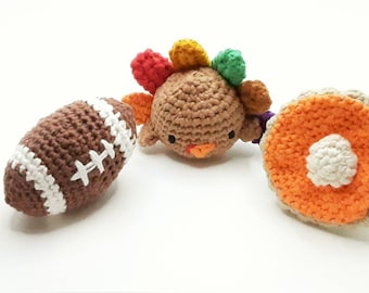 Made to Order Thanksgiving Dooking Fun Handmade Crochet Ferret Baby Toys Football, Festive Turkey, Pumpkin Pie, Rattle, Jingle Ball, Crinkle