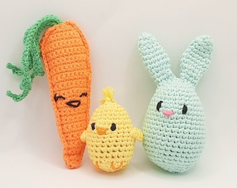 Made to Order April Dooking Fun Crochet Ferret Baby Toys: Bunny Egg Rattle, Baby Chick Egg Jingle Ball, Crinkle Carrot with Crinkle Material