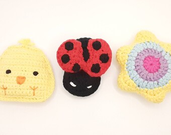 Made to Order May Dooking Fun Handmade Crochet Ferret Toys: Ladybug Rattle, Happy Flower Jingle Ball, Crinkle Spring Chick Bird