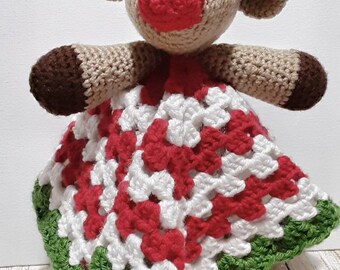 Handgemachte häkeln Amigurumi gefüllte Tier Sicherheit Decke Rot-Nase Reindeer Weihnachten Lovey