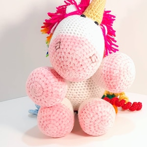 Handmade Crochet Cute and Fluffy and Sparkly Rainbow Cuddles Unicorn Amigurumi Stuffed Animal Plushie Metallic Sparkle