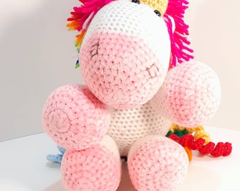 Handgemachte häkeln niedlich und flauschig und funkelnden Regenbogen Kuscheltiere Einhorn Amigurumi gefüllte Tier Plushie Metallic Sparkle