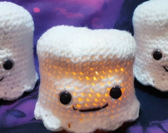 Glowing Crochet Upcycled Ghost Monster Home Decor Halloween Flameless LED Tealight Cover
