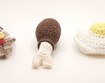 Made to Order June Dooking Fun Handmade Crochet Ferret Baby Toys: Chicken Rattle, Chicken Leg Jingle Ball, Crinkle Fried Egg