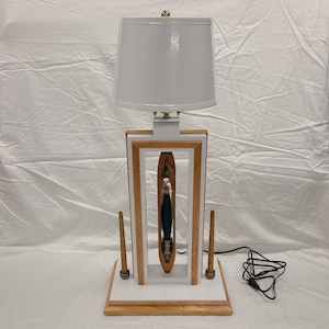 Table lamp, handmade, vintage loom shuttle & spools, unique, one-of-a-kind