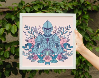 Floral Knight - Hand-drawn Dungeons and Dragons Printable Art - Fantasy Wall Decor