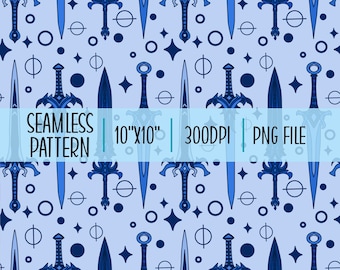 Blaue Schwerter Muster - Handgezeichnete Fantasy Digital Download - Für DnD Papier, Stoff, Kunst, etc.