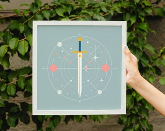 Geometric Sword Art - Hand-drawn Fantasy Printable Art - DnD Wall Decor