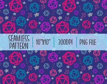 Lebendige Würfel d20 Seamless Muster: D&D Stoff, Papiere (Digitaler Download)