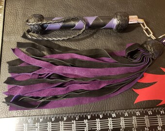 Black and purple suede flogger hand made genuine leather