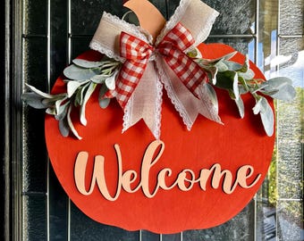 Pumpkin Door Hanger, Fall Door Hanger, Fall Welcome Sign, Pumpkin Welcome Sign