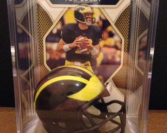 Michigan Wolverines Mini Football Helmet Shadowbox w/ Tom Brady card