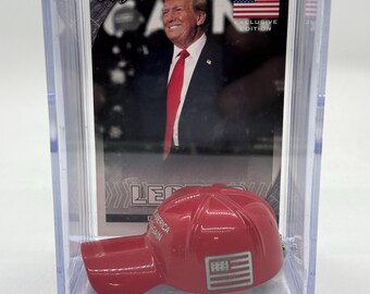 TRUMP MAGA Hat Key Chain with Donald Trump Card Shadowbox