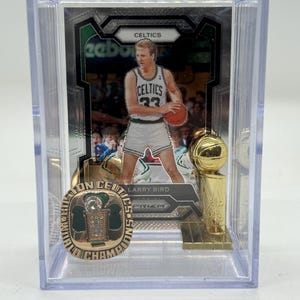 Conjunto de exibição de anel e troféu comemorativo do campeonato da NBA de 1986 do Boston Celtics com cartão de Larry Bird