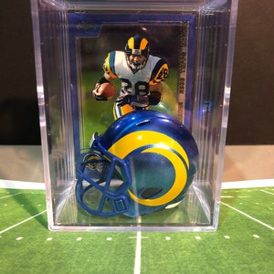 New 2020 Los Angeles Rams Marshall Faulk Mini Helmet Shadowbox w/ card