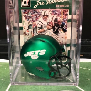 Green New York Jets Joe Namath Mini Helm Shadowbox mit Karte