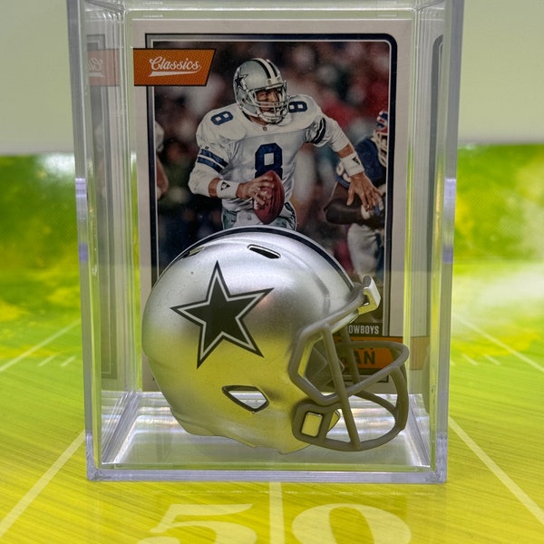 Mini casco de los Dallas Cowboys NFL Players Shadowbox con tarjeta