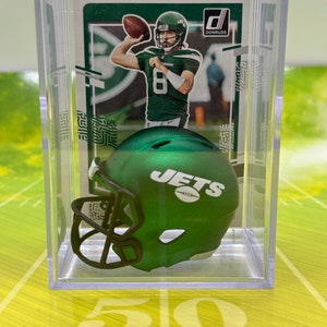 Mini casque Aaron Rodgers vert New York Jets Shadowbox avec carte