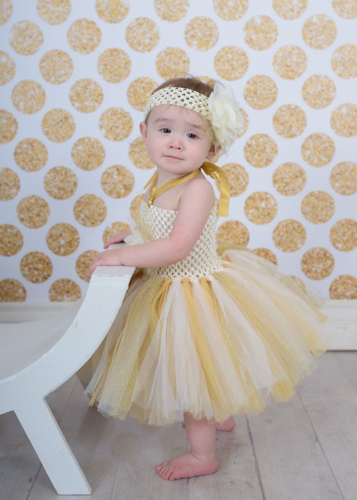 Gold Tutu Dress Gold Flower Girl Ivory Tutu Dress Cake Etsy