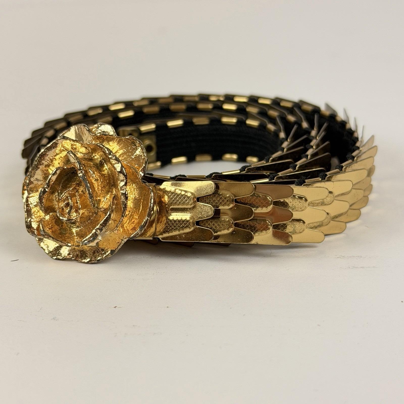 Vintage Gold Stretch Belt Rose Buckle Retro Boho Disco Glam Waist Vintage Gold Stretch Belt - Etsy main image 4