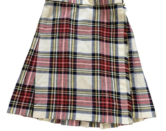 Vestido vintage Stewart Tartan Kilt Skirt Tamanho 6 Xadrez Fabricado na Grã-Bretanha Lã