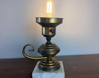 Vintage messing marmeren tafellamp kaarsstijl Hollywood Regency-accent
