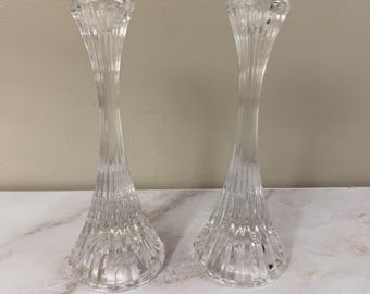 Mikasa Crystal Candle Holders Set 2 Clear Glass Taper Vintage Elegant
