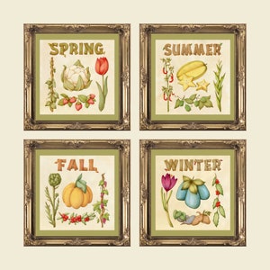 Stardew Valley Set von vier Jahreszeiten Ernten Frühling, Sommer, Winter, Herbst - Blumenkohl Sternfrucht Kürbis Kristallfrucht Erdbeeren Preiselbeeren