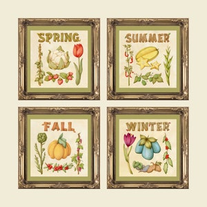 Stardew Valley Set of Four Seasons Crops Spring, Summer, Winter, Fall - Cauliflower Starfruit Pumpkin Crystal Fruit Strawberries Cranberries