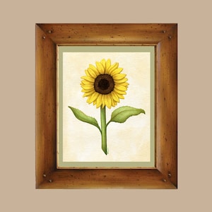 Sunflower Art Print - 4x6, 8x10 - Vintage Botanical Inspired Original Art Painting Floral Illustration Summer Bloom Yellow Flower