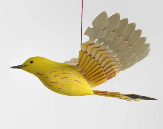 Carved Wood Fan Bird Carving Yellow Warbler Woodland Mobile Etsy