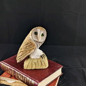 Barn Owl Wood Carving, Hand Carved Owl Sculpture Bird Art Home Decor and Gift,  Handcrafted Owl Figurine, Rustic  Housewarming Decor