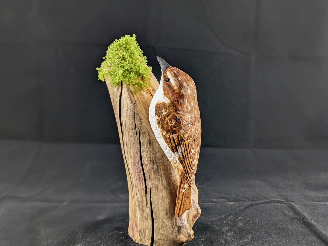 Handmade Treecreeper Bird Wood Carving, Carved Bird Art, Birdful Gift ...