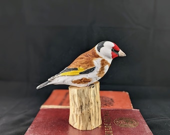 European Goldfinch Wood Carving, Songbird Woodwork, Goldfinch Sculpure, Carved Songbird, Handmade Bird Sculpture, Bird Wood Carving Decor