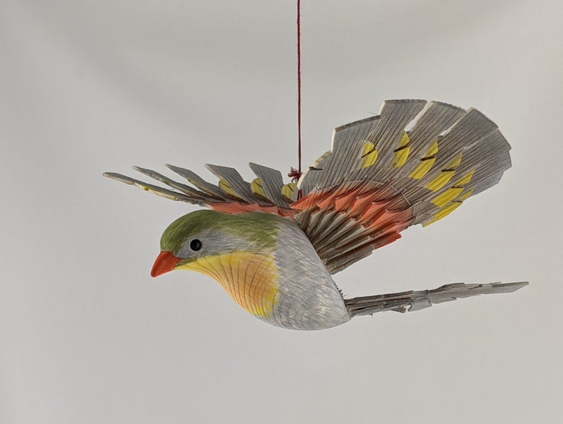 Pekin Robin Bird Wood Carving Fan Bird Folk Craft Handcarved Etsy