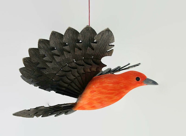 Scarlet Tanager Bird Wood Carving Hand Carved Bird Fan Bird Etsy