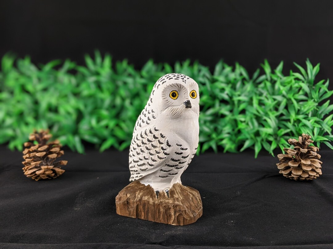 Snowy Owl Wood Carving, Lifelike Owl Carving, Wooden Bird Art, Home