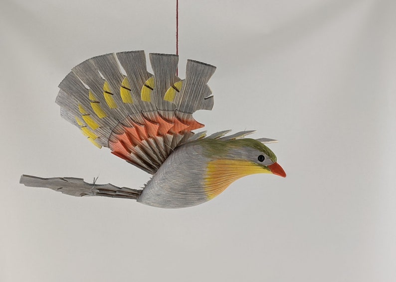 Pekin Robin Bird Wood Carving Fan Bird Folk Craft Handcarved Etsy