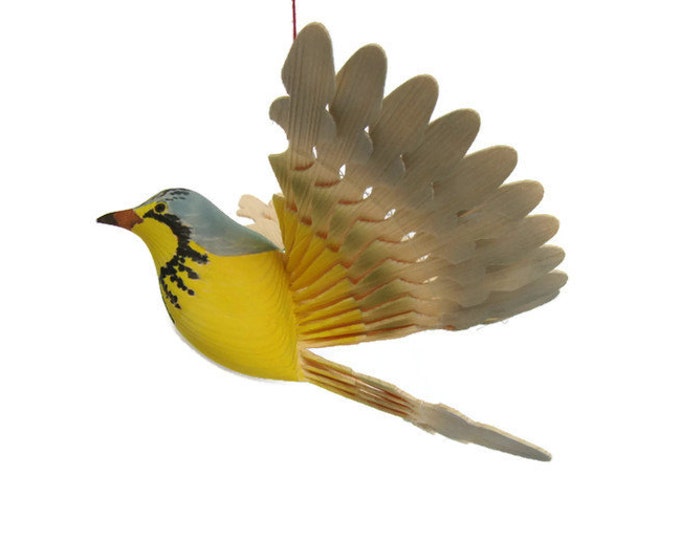 Wooden Fan Bird Carving, Canada Warbler Hand Carved Wildlife Woodworking Art, Handmade Folk