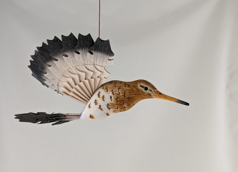 Hand Carved Godwit Bird Wood Carving Fan Bird Mobile Folk Etsy