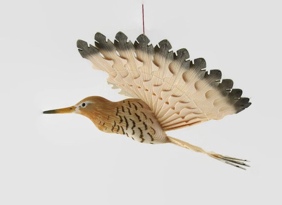 Sculpté à La Main Oiseau Bois Mobile Fan De La Barge De Sculpture Le Lac Maison Décoration Artisanat Populaire Bois Anniversaire Oiseau à La Main