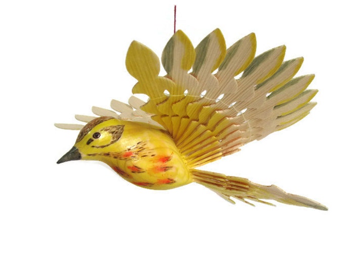 Wooden Fan Bird Carving Yellow Warbler Hand Carved Wildlife Etsy