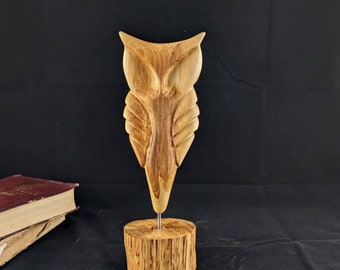 Abstract Owl Wood Carving, 10" Owl Sculpture, Wood Bird Art, Owl Woodwork,  Hand Carved Owl Figurine, Rustic Owl Decor, Wood Owl Figurine